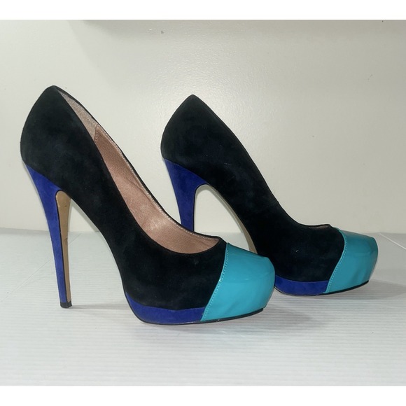 Aldo High Heels Women's 8‎ Black Blue Genuine Leather Coquette Vixen Stilleto - Picture 1 of 7